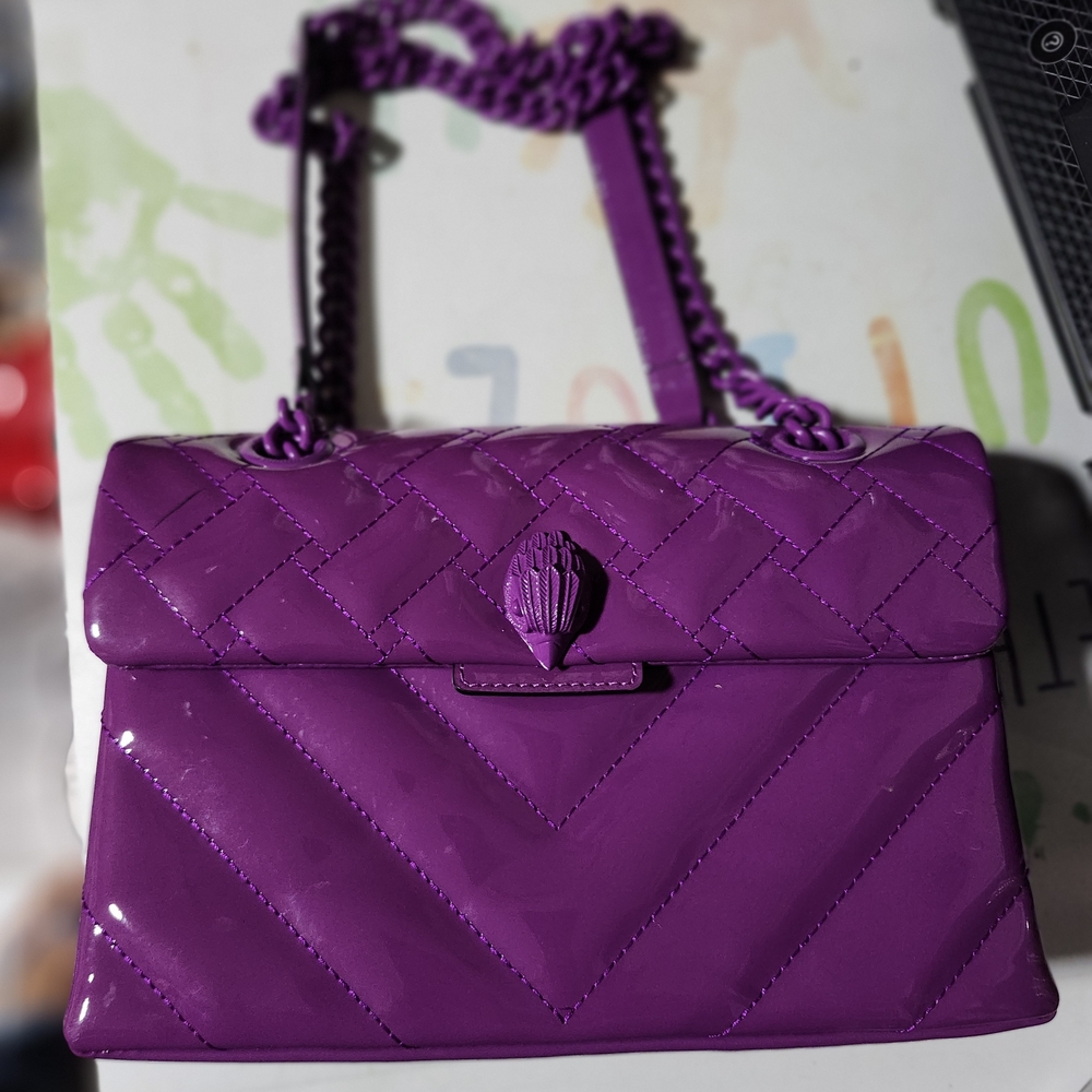 Kurt Geiger Quilted Patent Leather Shoulder Bag in Vibrant Purple
